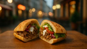 Kebab w bułce na stoliku w Bydgoszczy – ranking najlepszych kebabów w mieście